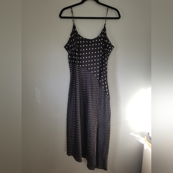 Women's Midi Slip Dress - A New Day Black Polka Dots L - Picture 4 of 6